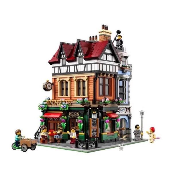 British-style street corner building block toy compatible with the LEGO Modular Buildings series.